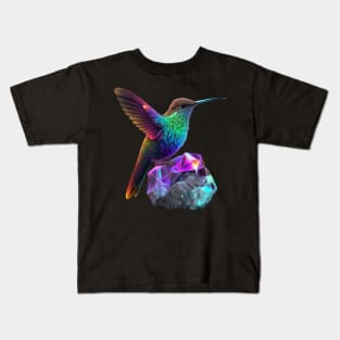 Psychedelic Hummingbird and Space Crystal Kids T-Shirt